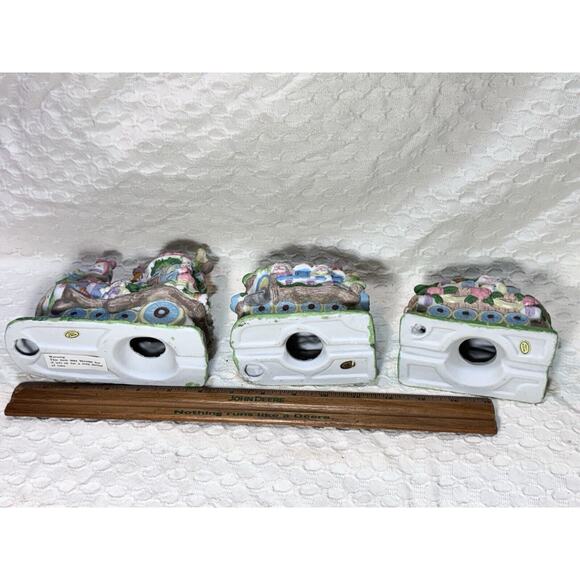 Vintage 3-piece Lighted Easter Train Set Ceramic Holiday Decor Bunny Egg WORKS - Picture 7 of 12